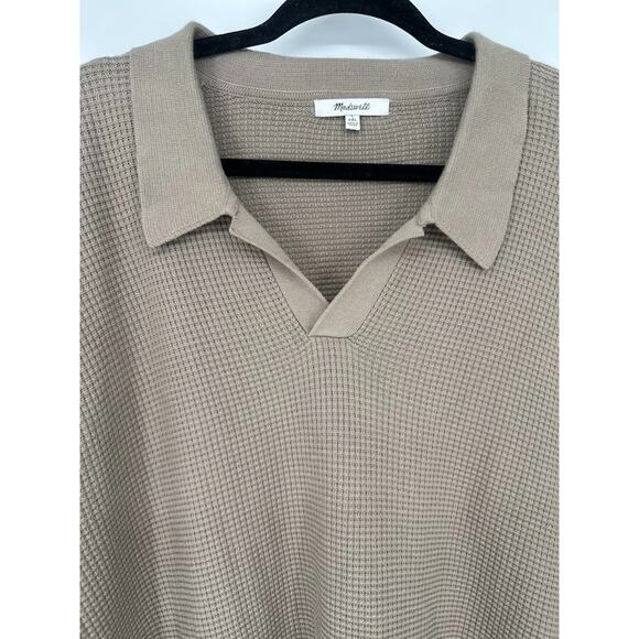 Madewell Mens Johnny Collar Waffle Knit Polo Sweater Size XXL 100% Cotton Stone - Picture 2 of 8